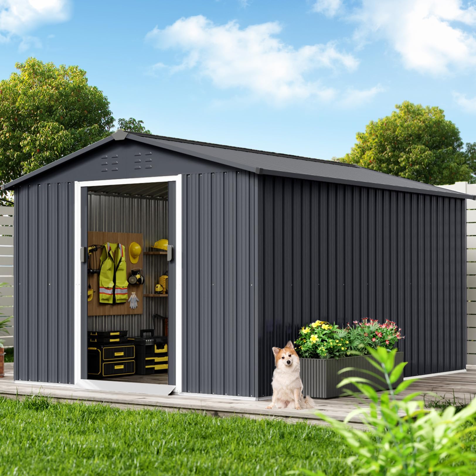 Photo 1 of ** sold as is no refund\return** see comments8X12 FT Metal Outdoor Storage Shed, Large Galvanized Steel Garden Tool Shed with Lockable Double Doors & Ventilation - Weatherproof Shelter for Bicycles, Lawn Mowers, Tools in Backyard