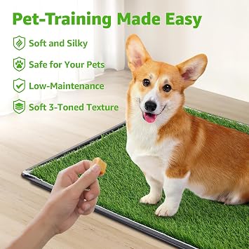 Dog Grass Pad with Tray for Dogs Puppy Potty Training to Pee & Poop Indoor | Dog Litter Boxes with Faster Drainage Artificial Grass & Quick-Absorbency Washable Pee Pads, Easy to Clean & Dry