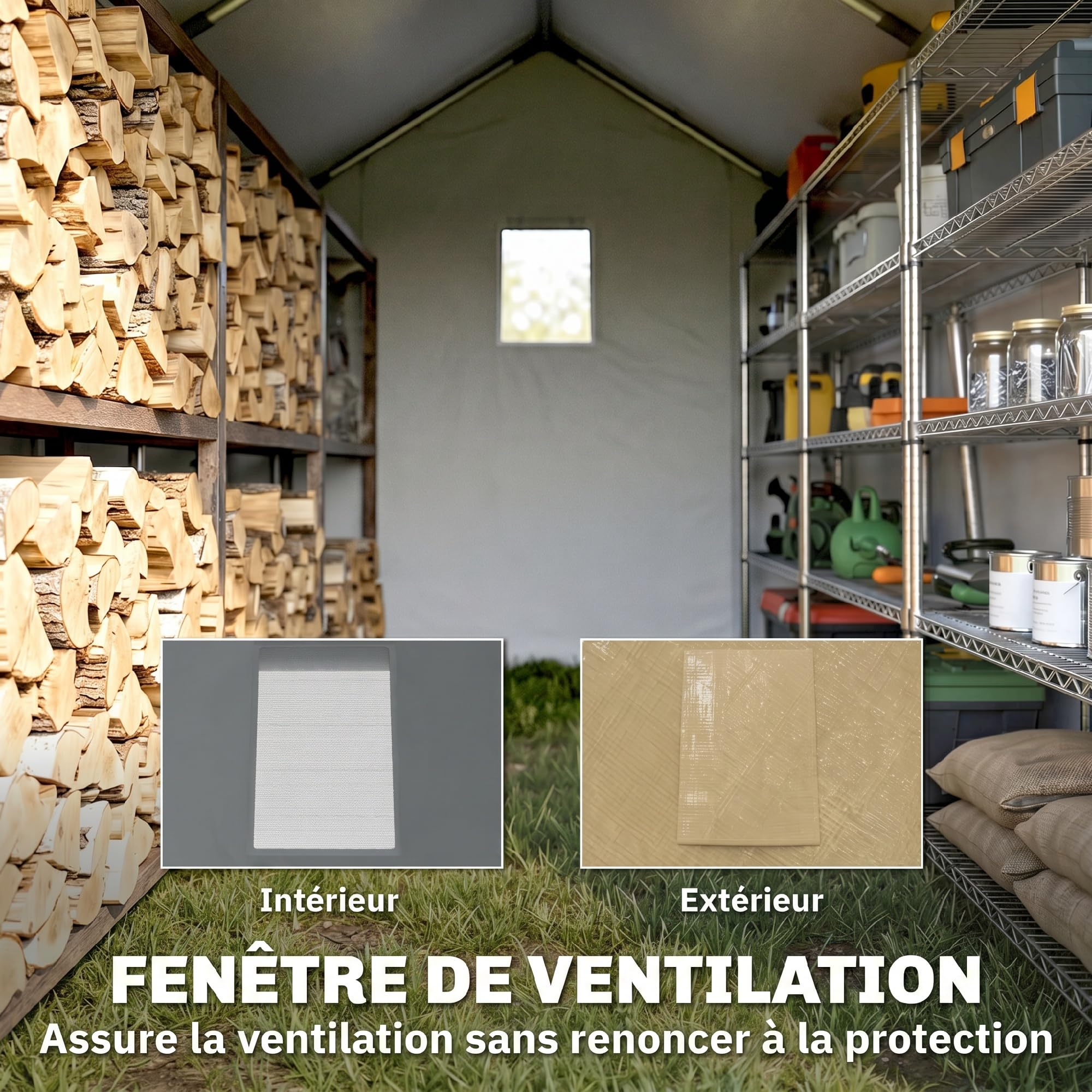 Outsunny Abri de Jardin, Tente de Stockage, 2 x 3,6 m, bâche PE 200 g/m² imperméable et Anti-UV, Cadre en Acier galvanisé et Grande Porte, abri de vélo Garage pour extérieur, Beige