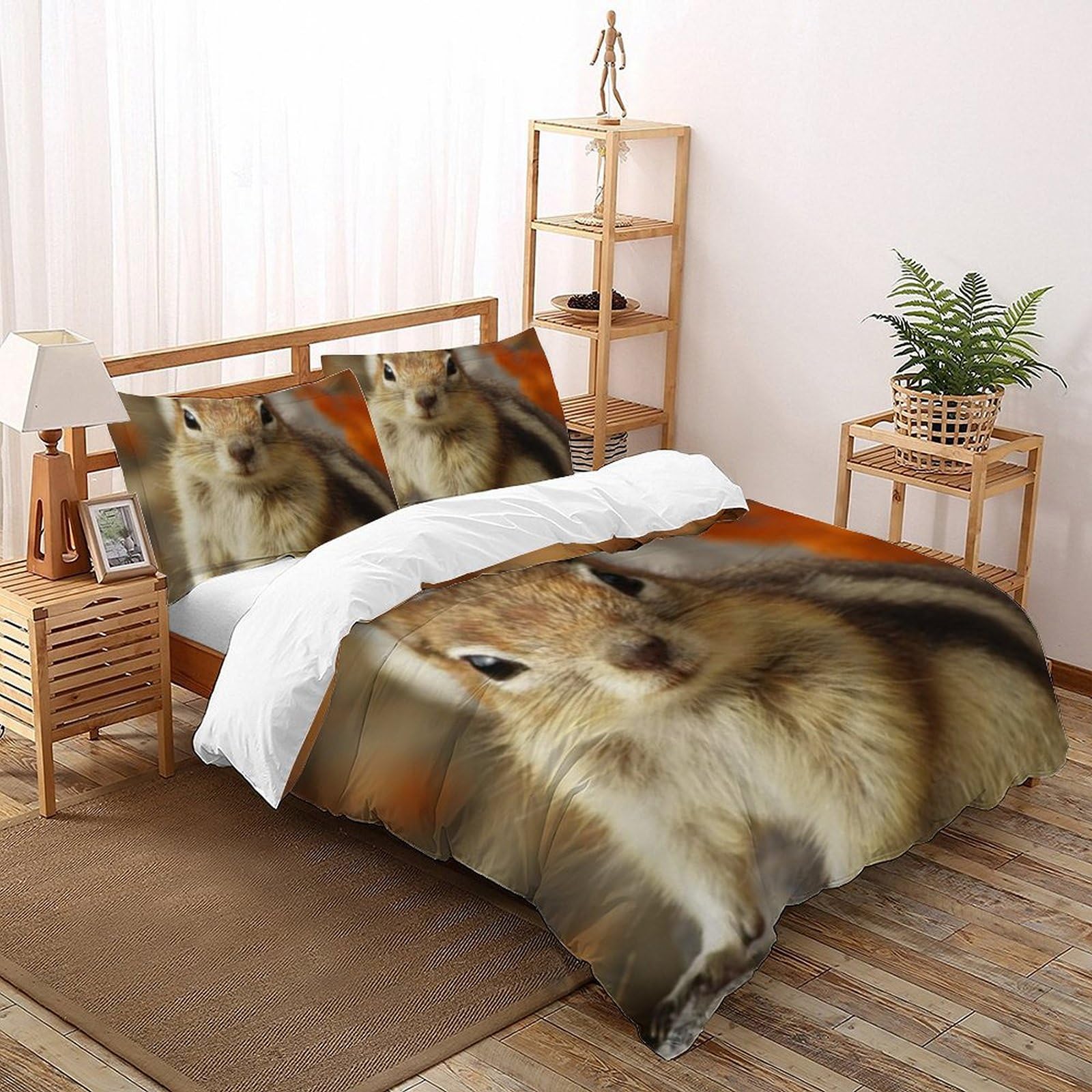 Housse de couette écureuil king 220x240cm en microfibre avec fermeture éclair pour lit garçon