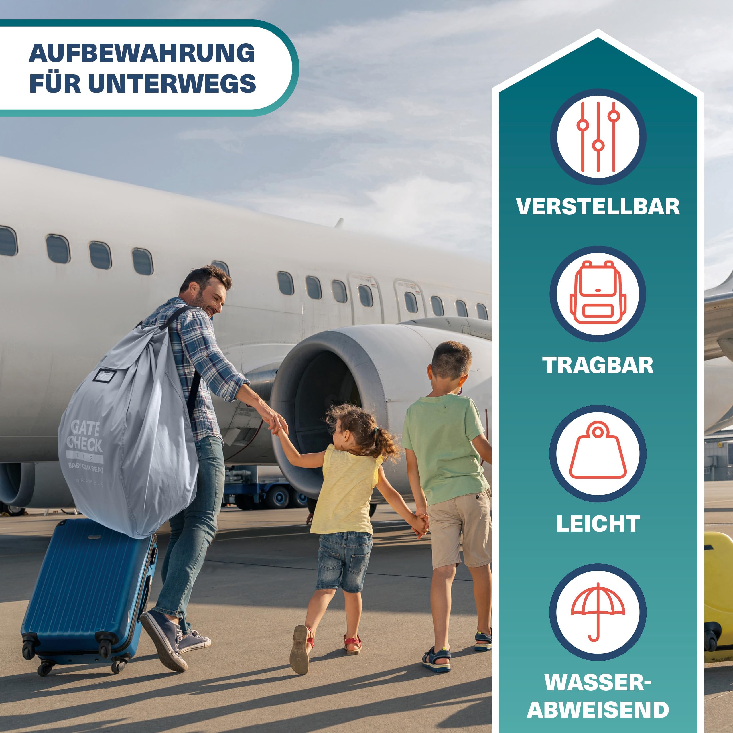 Bramble – Reisetasche für Autositze zum Einchecken am Flugzeuggate – Autositzbezug für Reisen am Flughafen – Wasserabweisende, schützende Transporttasche (Grau)