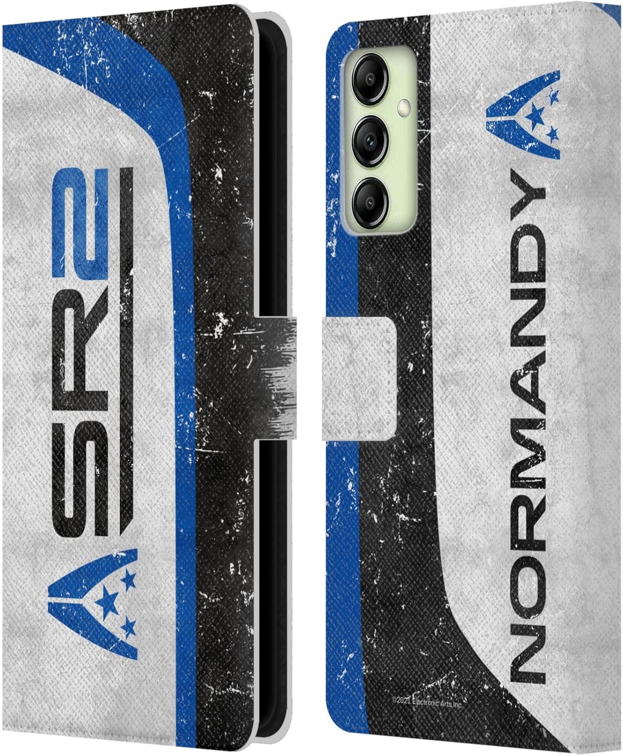 Head Case Designs Officially Licensed EA Bioware Mass Effect SR2 Normandy 3 Badges and Logos Leather Wallet Case Compatible with Samsung Galaxy A14 5G