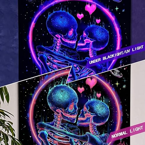 Miniatura 4 de Fungarth Tapiz de esqueleto, diseño de hongos, calavera, plantas botánicas, tapices florales estéticos para dormitorio, amantes de los besos, tapiz