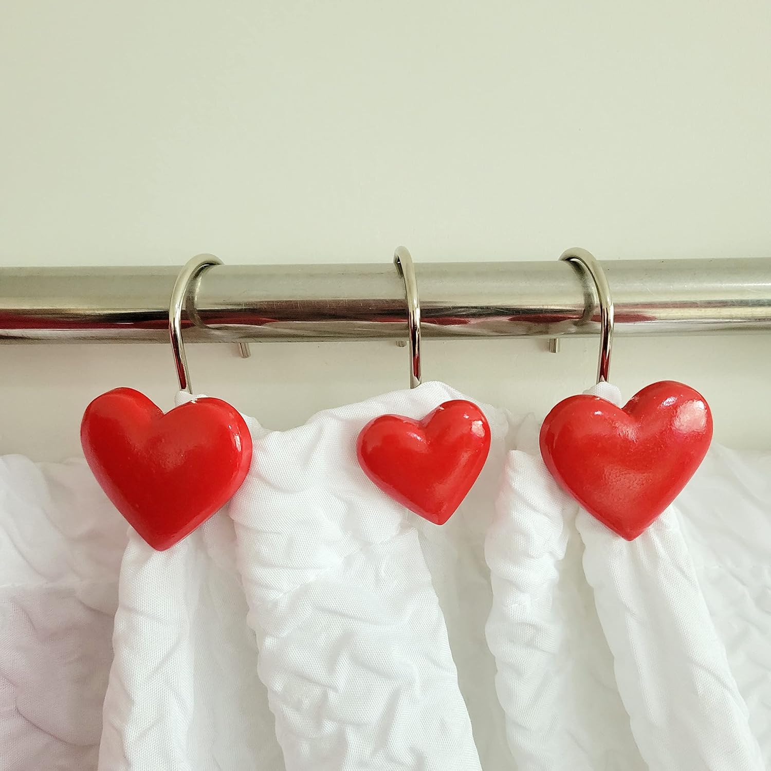 Twofishes Valentine Gift Lovely Heart-Shaped Shower Curtain Hooks S/12 Anti Rust Heart Shower Curtain Hooks Pack of 12 Decorative Heart Resin Shower Curtain Rings Set of 12