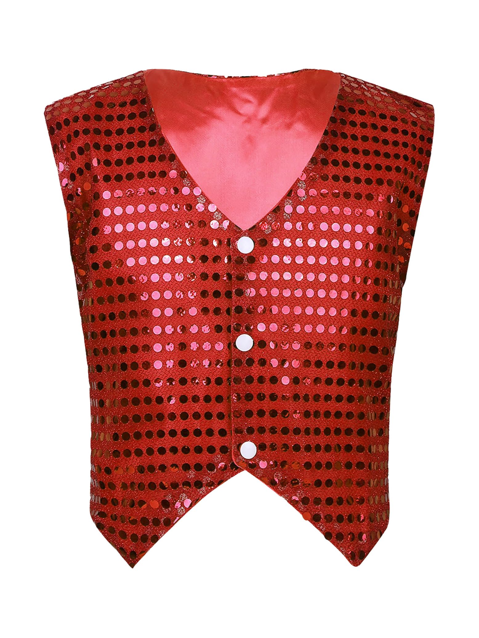 Eandarui Kids Unisex Sparkly Sequins Vest Jacket Jazz Hip Hop Street Dance Party Performance Waistcoat Red 9-10 Years