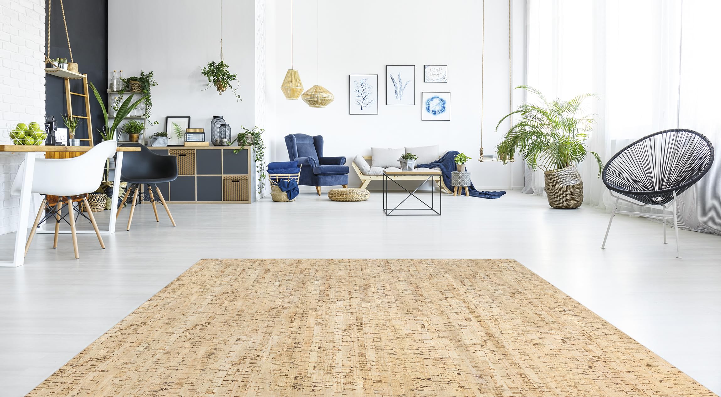 DobleUve Estudio Tapis Vinyle imprimé Liège Naturel | 120x120 cm | Tapis Cuisine | Tapis de Salon Antidérapant Antifongique Ignifuge | Tapis Enfants | Tapis Bain PVC | Tapis PVC