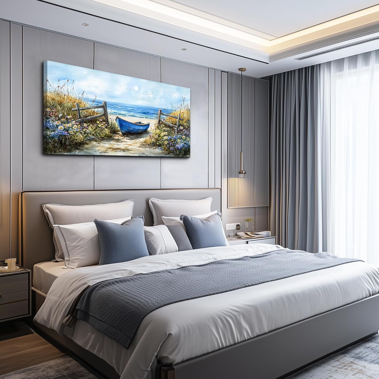 ZUITINGHUA Canvas Wall Art For Living Room Wall Decor For Bedroom Office Wall Decoration Seaside Landscape Painting Boat Pictures Artwork Room Aesthetic Home Decor 20x40 In - Image 7