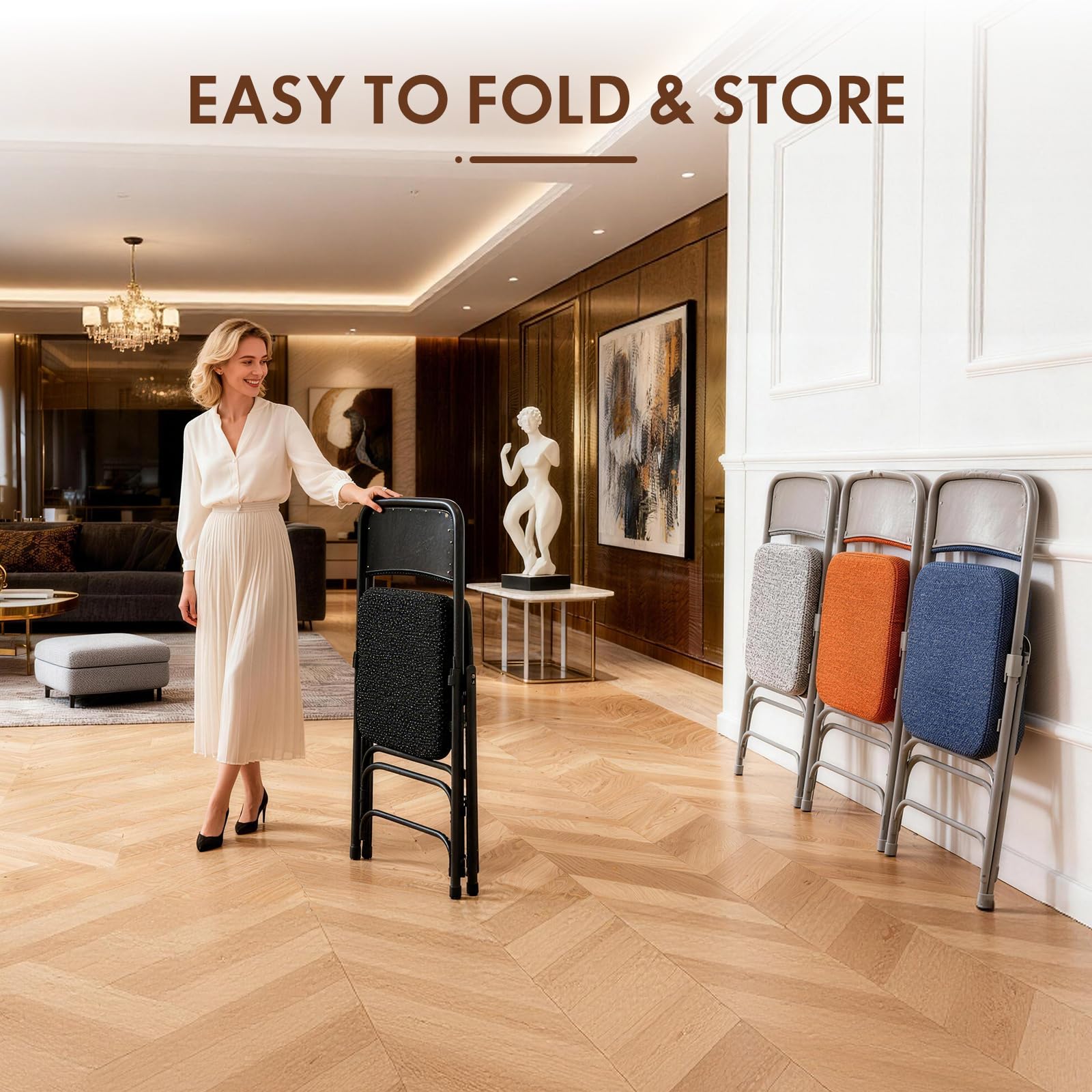 Silla plegable de jardín con acolchado extra grueso y funda aterciopelada, cómoda silla de balcón para exteriores, portátil, ligera, ajustable, 2 paquete, color negro