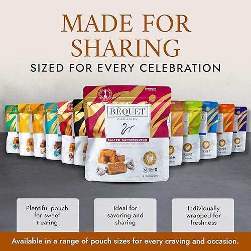 Miniatura 6 de Béquet Caramelos salados de caramelo de mantequilla gourmet suaves envueltos individualmente, sin gluten y kosher, bolsa resellable de 24 onzas