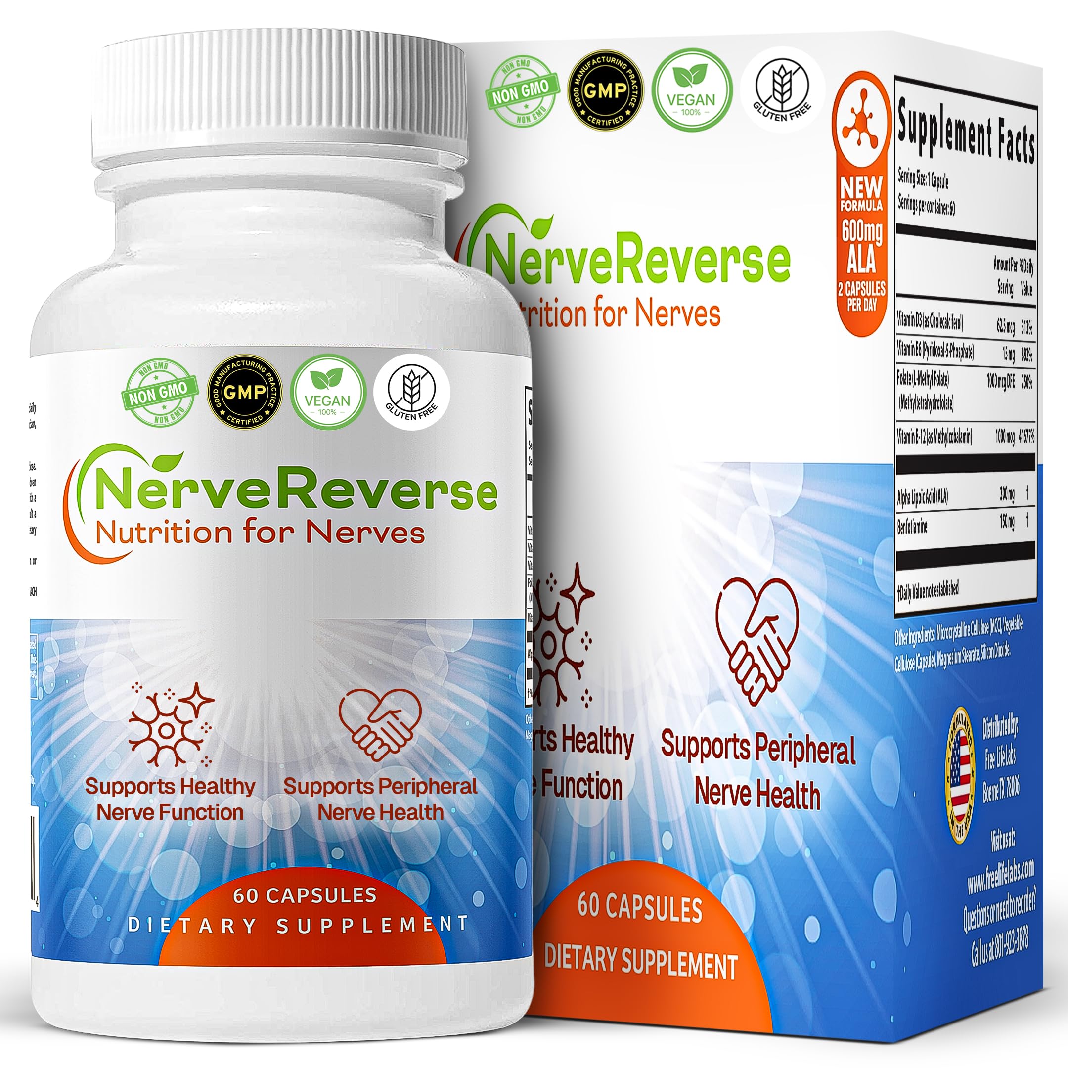 NerveReverse Neuro Support. Alpha Lipoic Acid 600mg, Vegan. 60ct, 1-Pack 60 Count (Pack of 1)