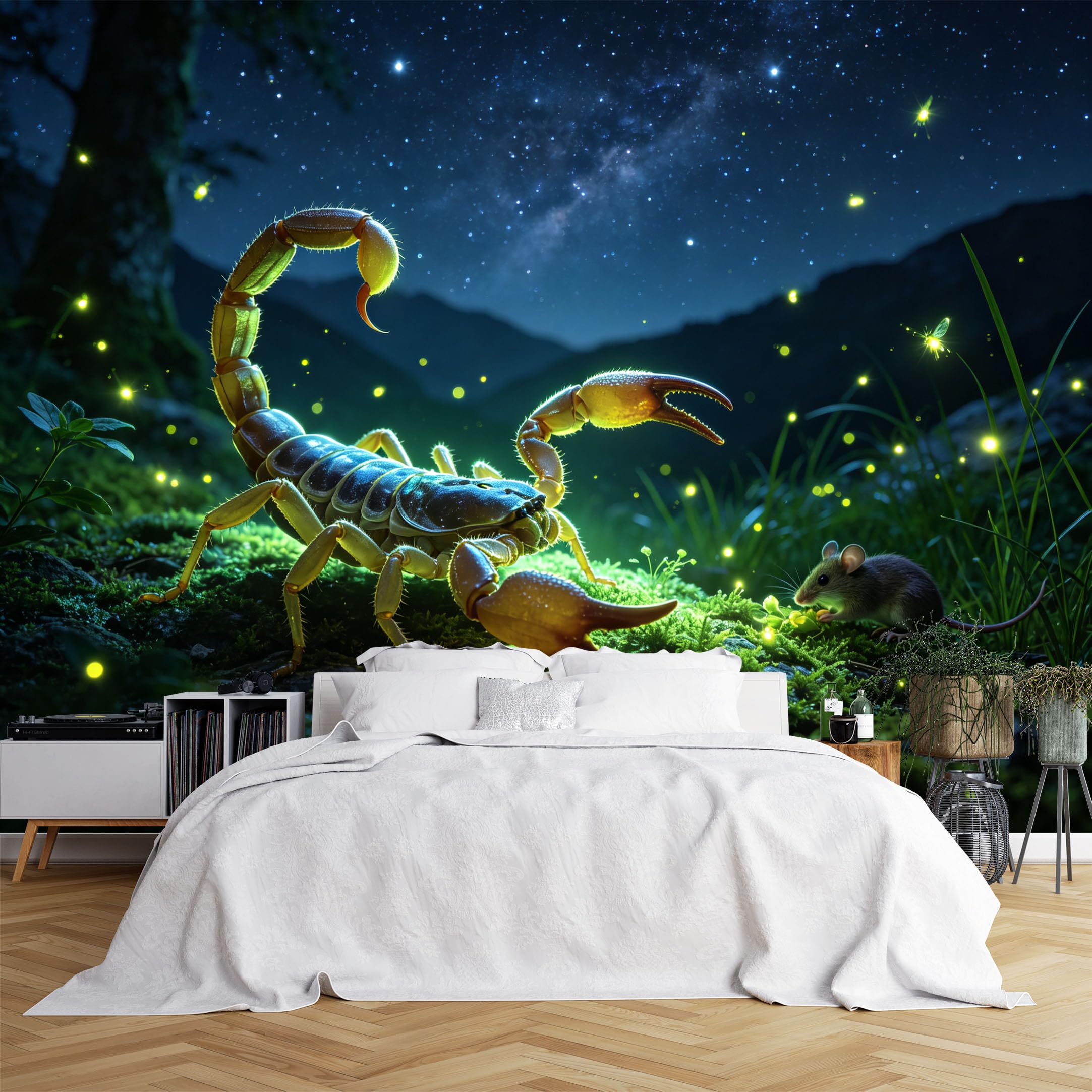 Lcythiazole Ch260615214 Custom Size Wall Murals Giant Scorpion Mouse Starry Firefly Forest Wall Stickers Self-Adhesive Wall Fabric (No Pvc) Removable Wallpaper For Game Room
