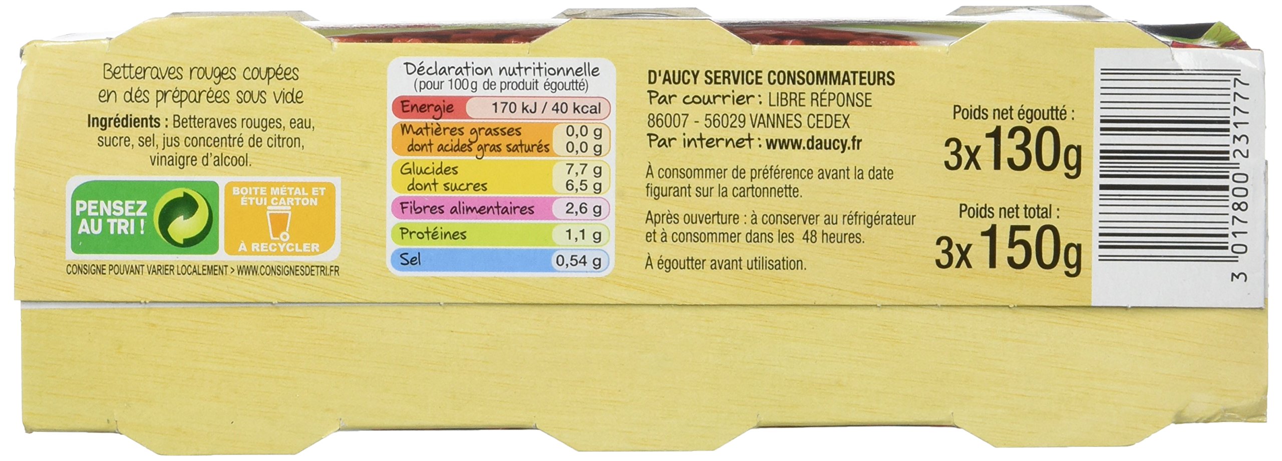 d'aucy Betteraves Rouges Sous Vide 3 x 140 g - Lot de 4