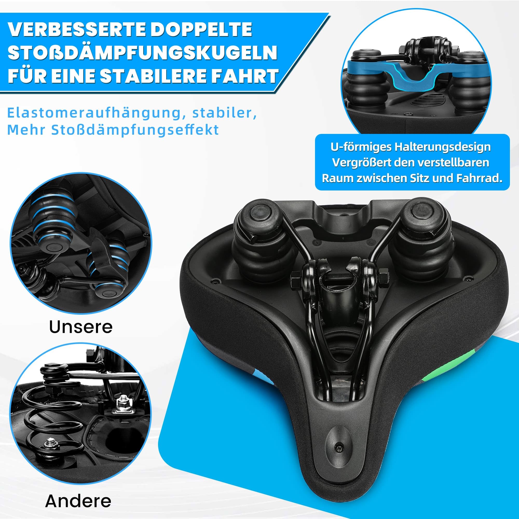 CDYWD Siodełko Rowerowe Żelowe Dla Mężczyzn i Kobiet, Grubszy, Z Amortyzującym Zawieszeniem, Miękkie, Ergonomiczna Siodełka Rowerowe do Górskich, Elektrycznych, Miejskich i Treningowych