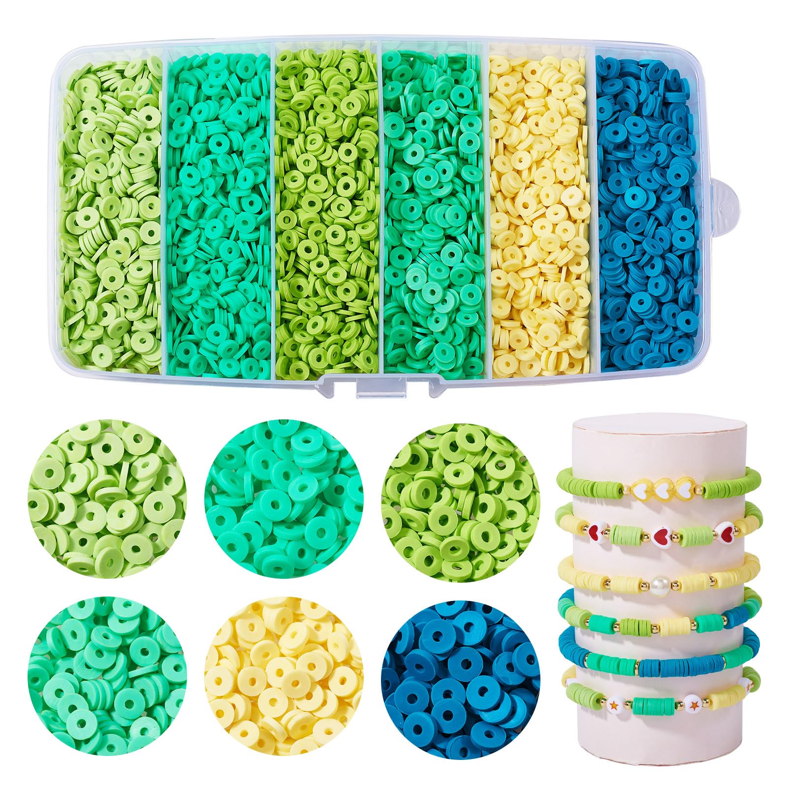 Beadthoven 5640pcs Handmade Polymer Clay Beads 6mm Flat Round Heishi Beads Disc Spacer Beads for DIY Craft Bracelet Earrings Necklace Jewellery Making, Green