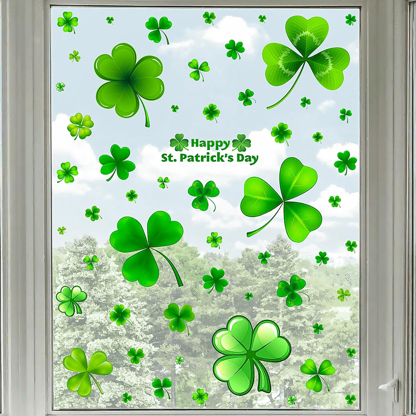 St Patricks Day Window Clings, Shamrock Stickers for St Patricks Day Decorations, 150Pcs Reusable Static Spring Window Clings Decor