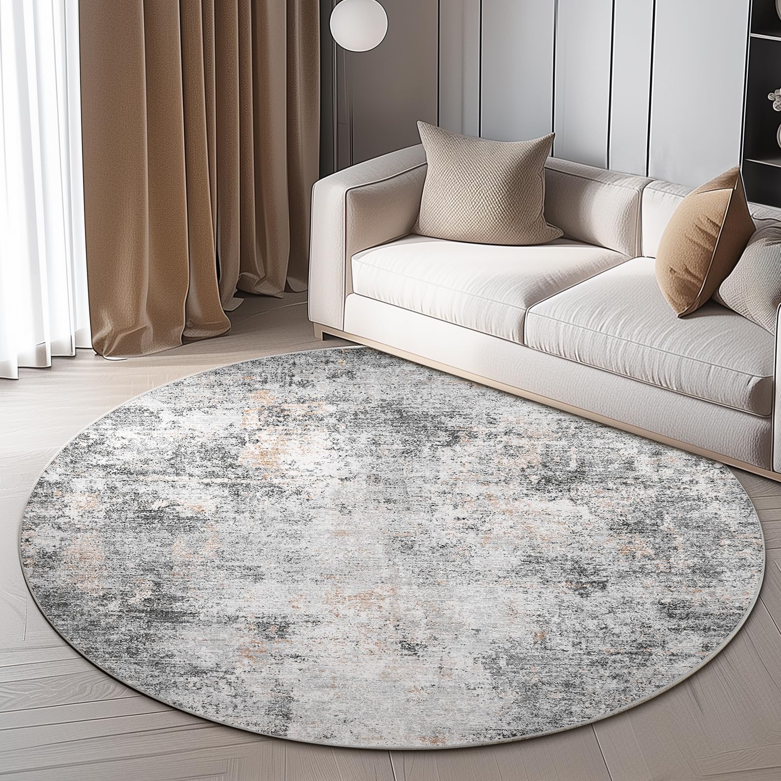jinchan Abstract Gray Round Rug