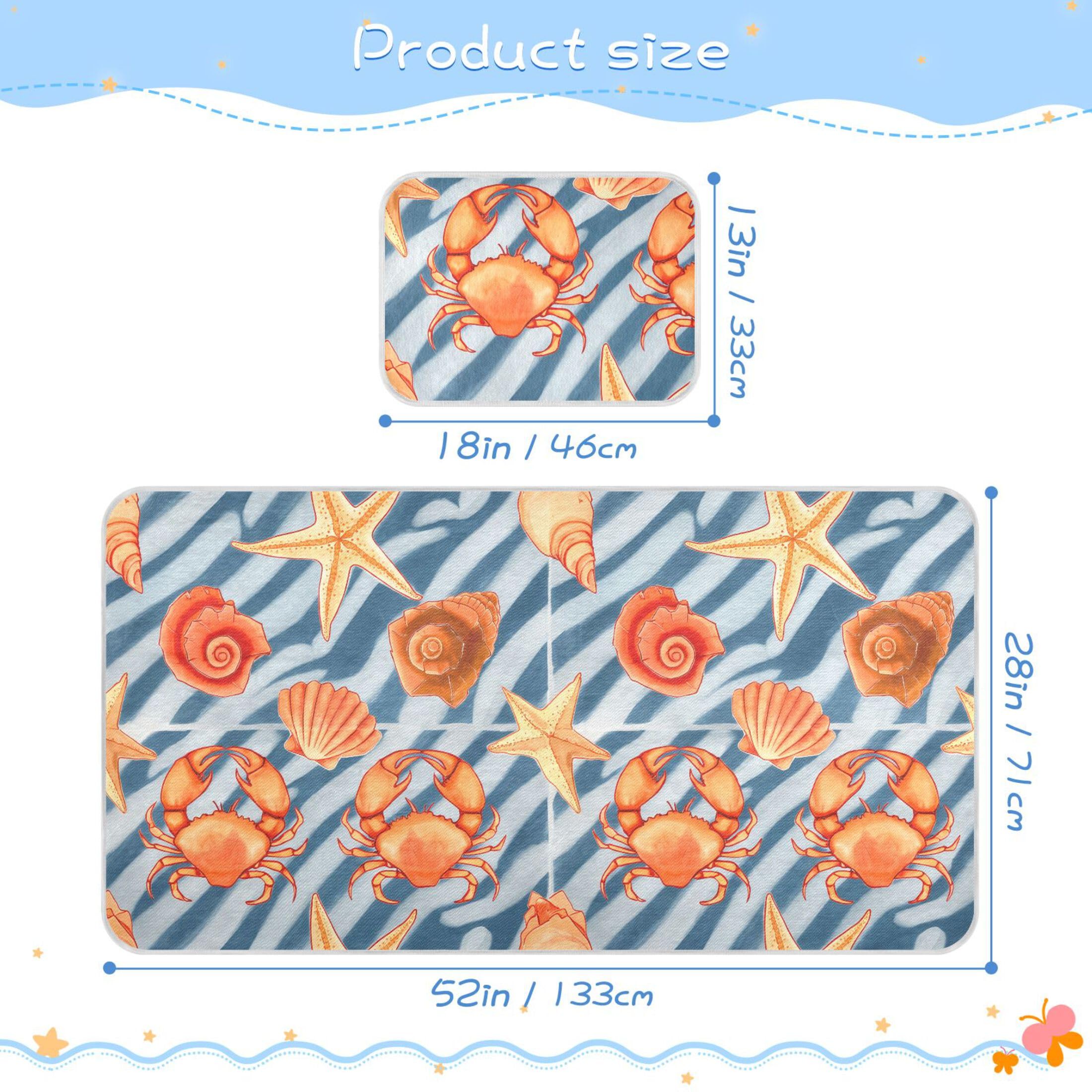 Takiito Crabs Starfish Seashell Baby Cooling Mattress Pad, Soft & Breathable Cooling Mat Keep Baby Cool in Summer 28x52 in, Nursery Essential