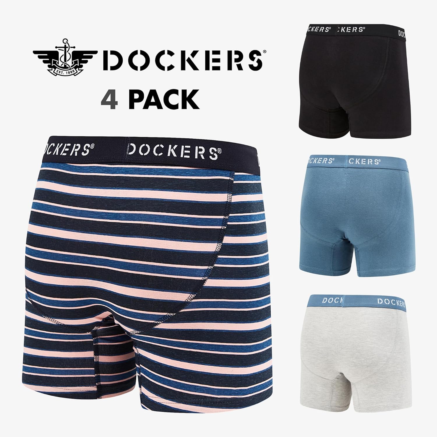 DOCKERS Mens Stretch Boxer Brief Underwear Stretch Cotton Underwear 4 Pack - Image 6