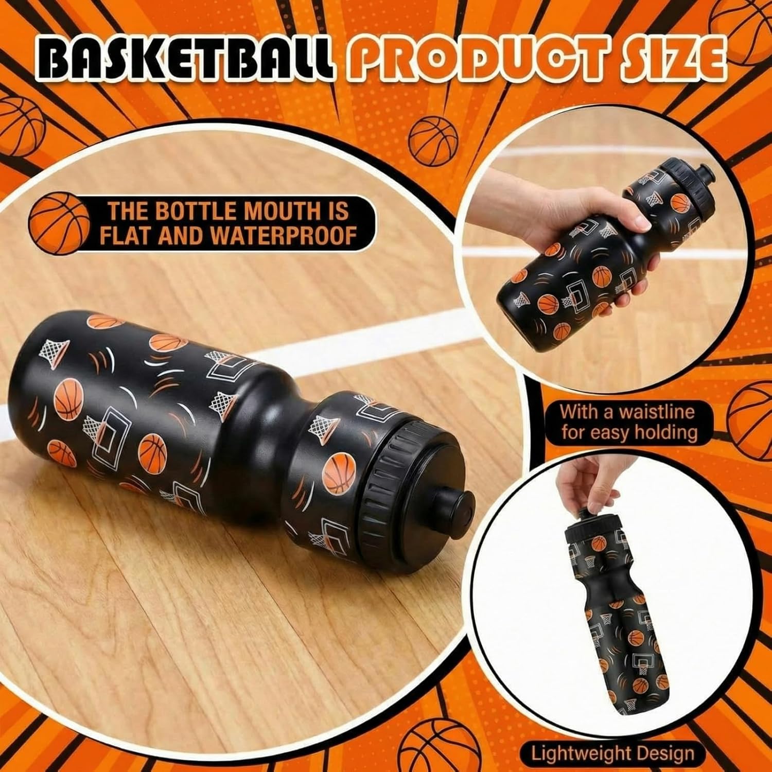 24 Pcs Basketball Party Favor Gifts, 24 oz Basketball Water Bottle Reusable Sport Squeeze Drinking Cup, Eat Sleep Drawstring Bag Cinch Sack Sport Pack for School Team Gift Event Accessories - Image 3