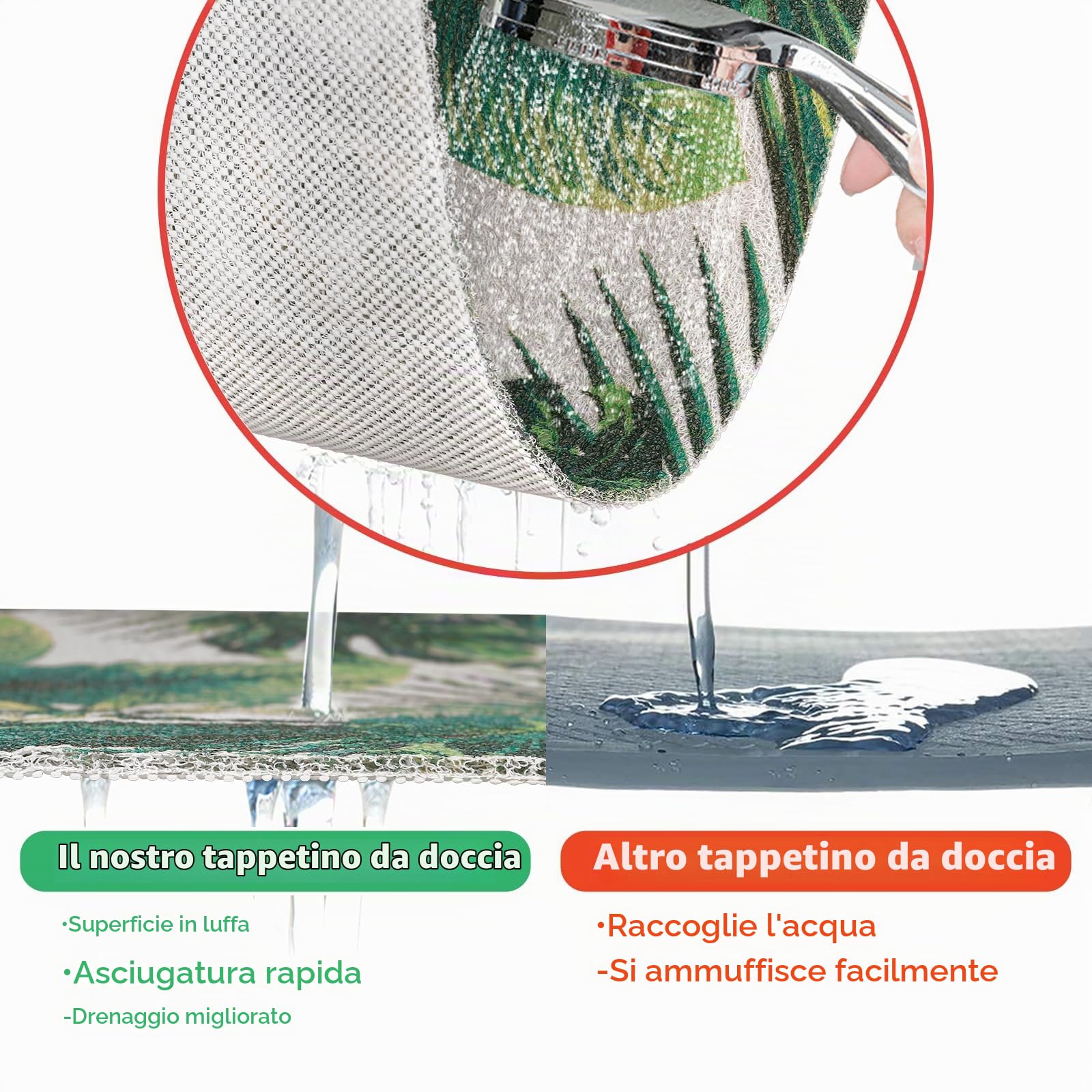 Tappetino da doccia antiscivolo, 75 x 75 cm, in PVC, morbido e confortevole, antiscivolo, ad asciugatura rapida, antiscivolo, per piatti doccia (verde B, 75 x 75 cm)