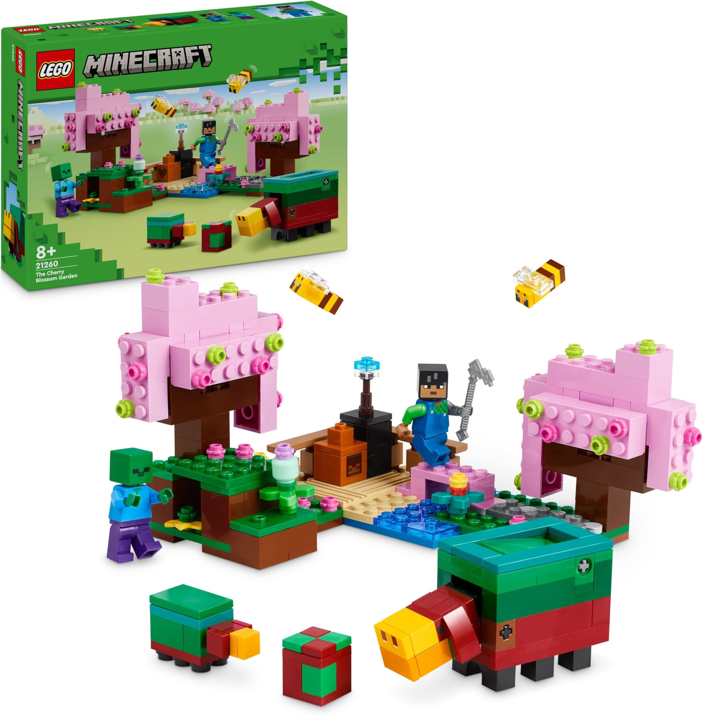 Minecraft The Cherry Blossom Garden Toy - Building Set with Trees, a Sunny Figure, Bees, and Mobs incl. a Zombie - Gamer Gift for 8+ Year Old Boys & Girls - 21260