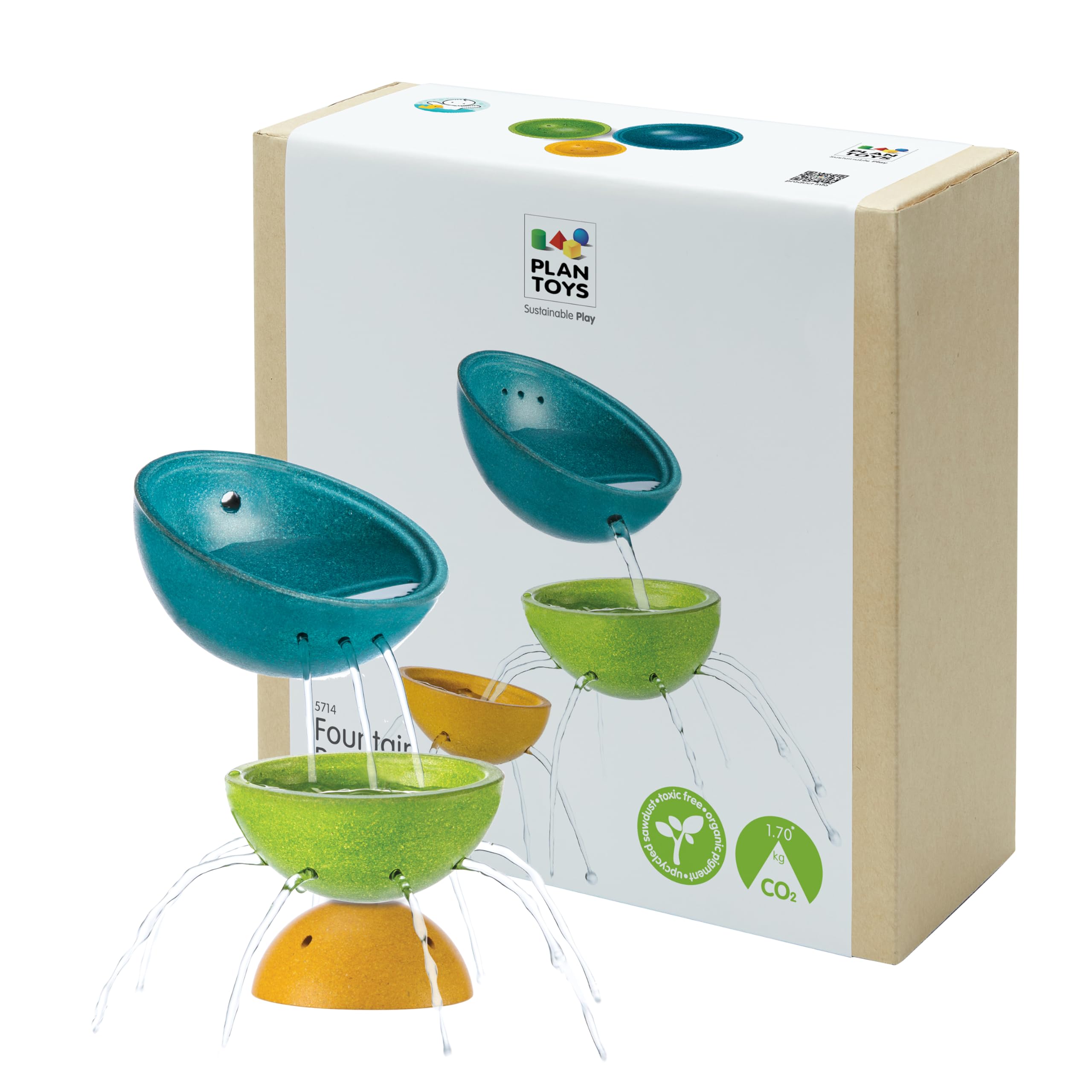 PlanToys® Fountain Bowl Set – Montessori Water Play Toys for Toddlers | Sensory Bath & Beach Toy | STEM Toys for 1 Year Old | Eco-Friendly Pouring & Scooping Bowls