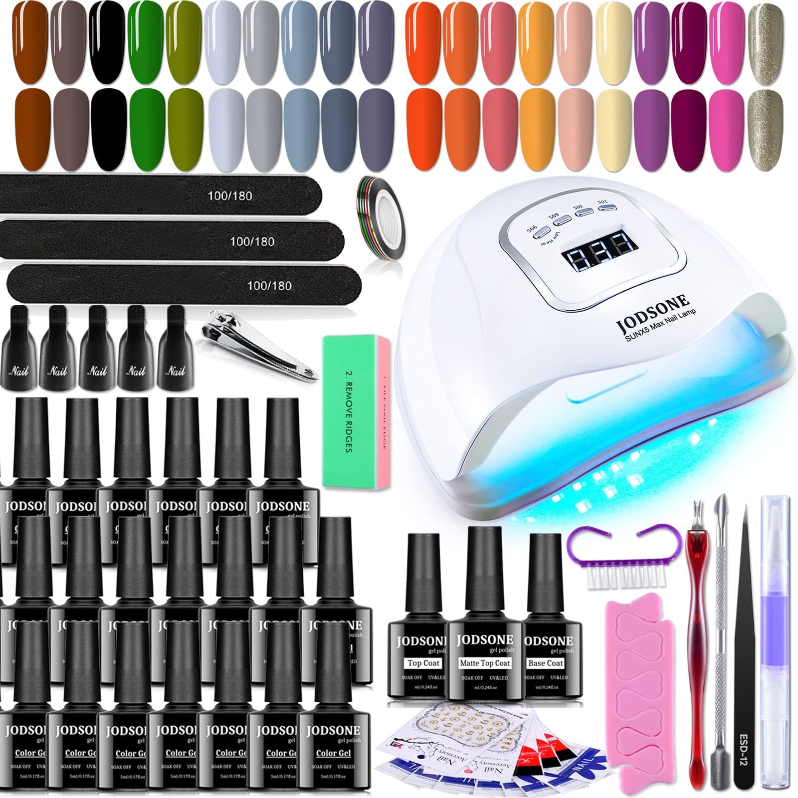 JODSONE 23 Pcs Gel Nail Polish Kit with UV Light Gel Polish Set with Glossy and Matte Top Coat Base Coat Gel Nail Kit Nail Art Salon For Women Gift