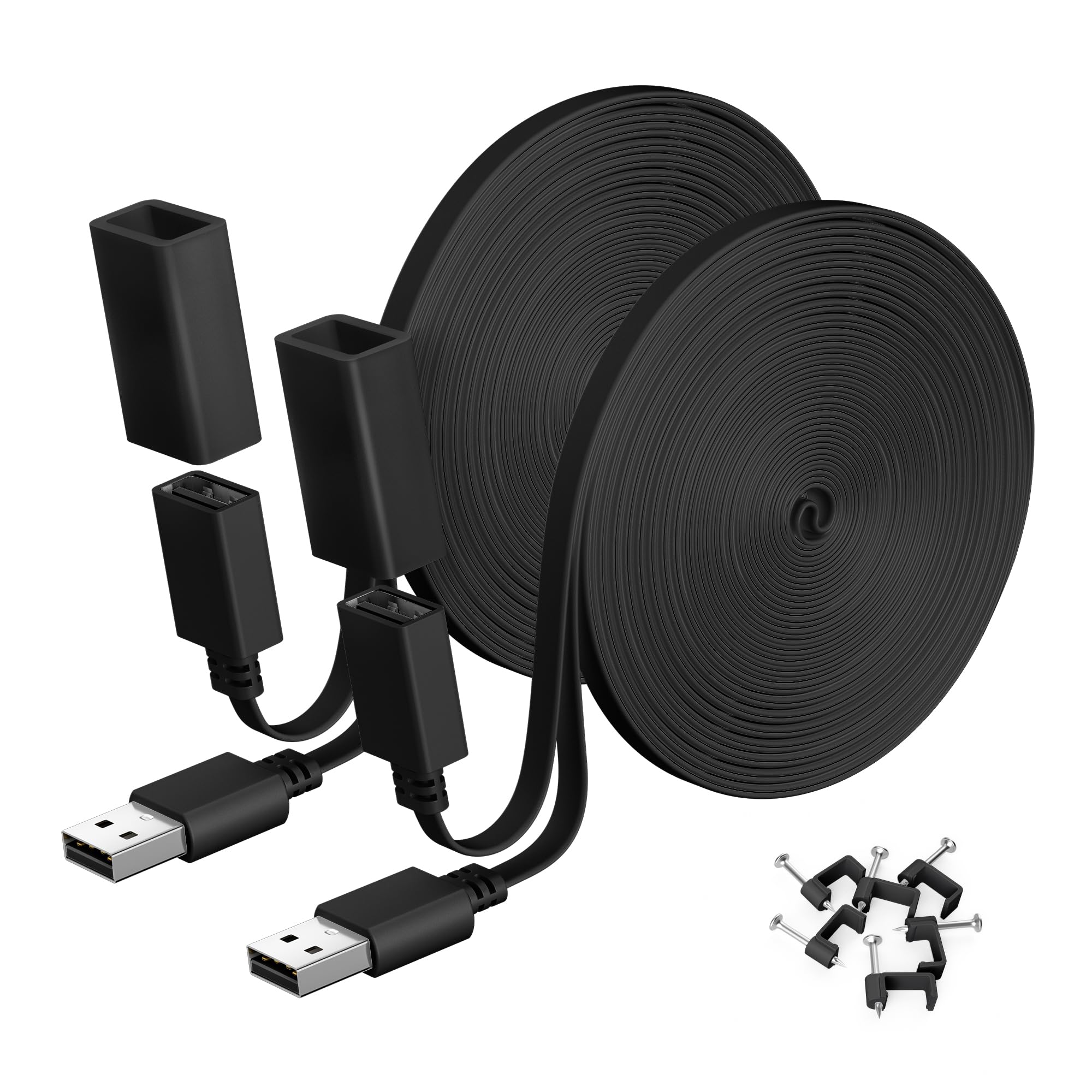 Itramax Flach USB Verlängerungskabel 3M 2 Stück,Verlängerungs Kabel USB auf Typ A für WYZE Cam V4/V3/V2,OG,Blink Outdoor 4th Gen,XT,Mini,Wasserdichtes Ladekabel für Indoor Outdoor