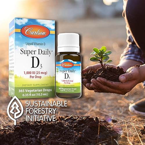Miniatura 3 de Carlson - Super Daily D3, 6000 UI (150 mcg) por gota, vitamina D3 líquida, suministro de 1 año, sin OMG, sin sabor, 365 gotas vegetarianas (0.3 fl