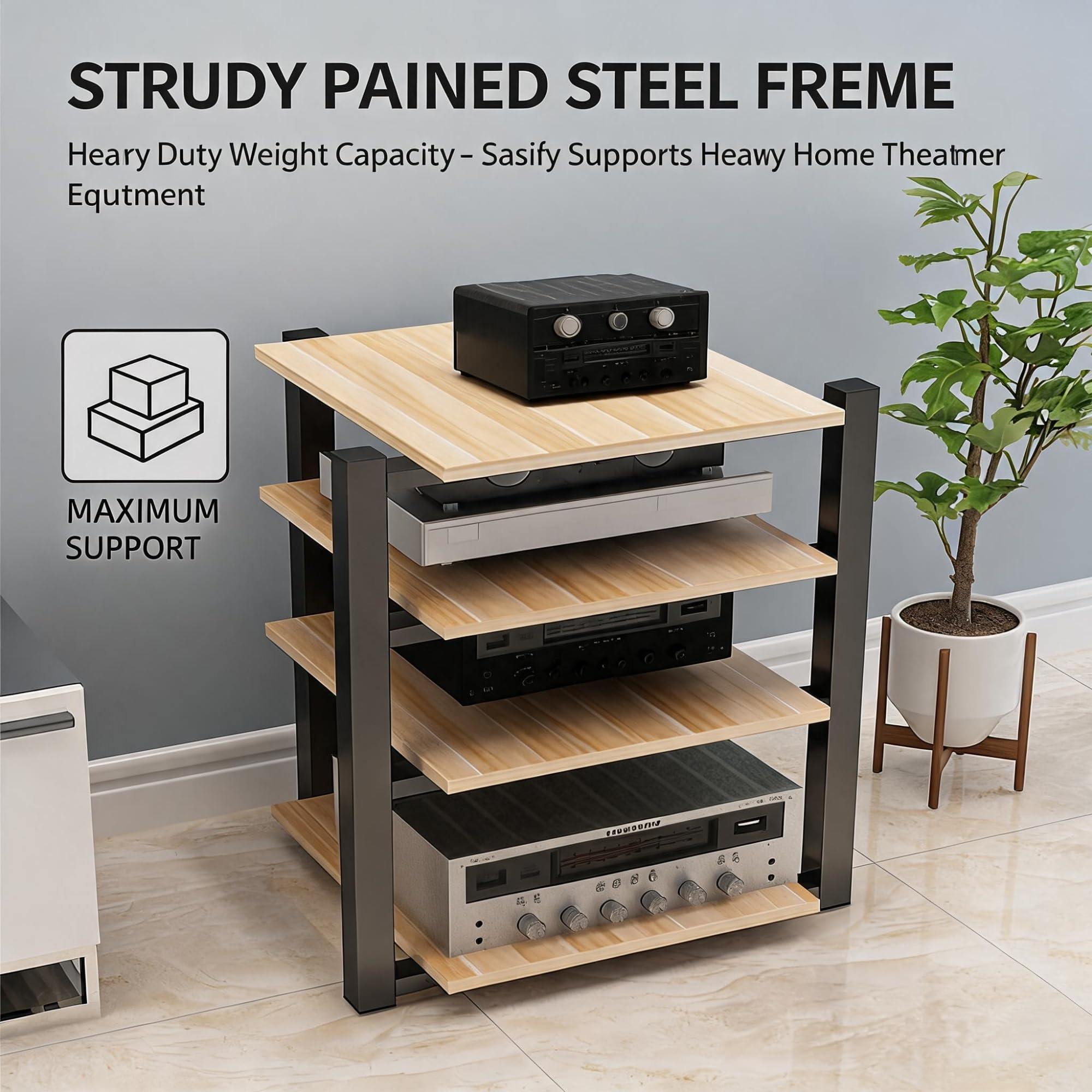 Supporto per audio rack, torre di intrattenimento a 2/3/4 livelli per home theater o ufficio, armadietto audio resistente per organizzare apparecchiature AV