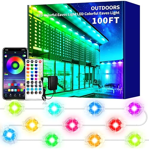 100FT Permanent Outdoor Lights - Waterproof Smart LED RGB Eaves Lights with App/Remote Control, Music Sync & DIY Scenes, Perfect for Christmas, Halloween, Parties & Daily Decor, Ideal for House Roof