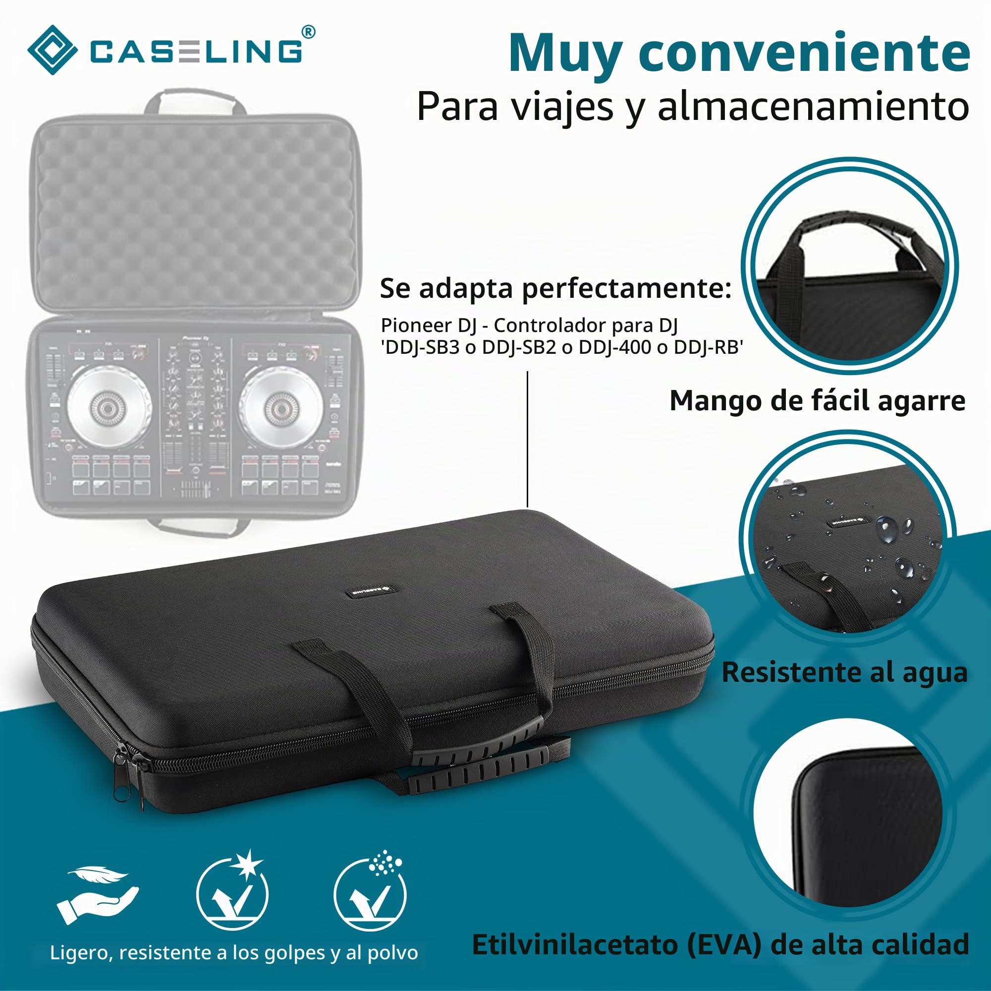 caseling Funda rígida para Controlador de DJ Pioneer DJ DDJ-SB2, Black, Compacto