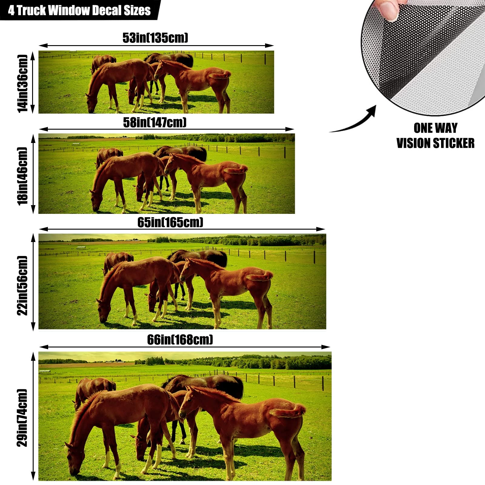Adesivo per finestrino posteriore per auto con cavallo di destriero, decalcomania perforata, per camion, finestra, SUV, furgone, pickup, adesivi per finestrini posteriori, 165 x 55 cm