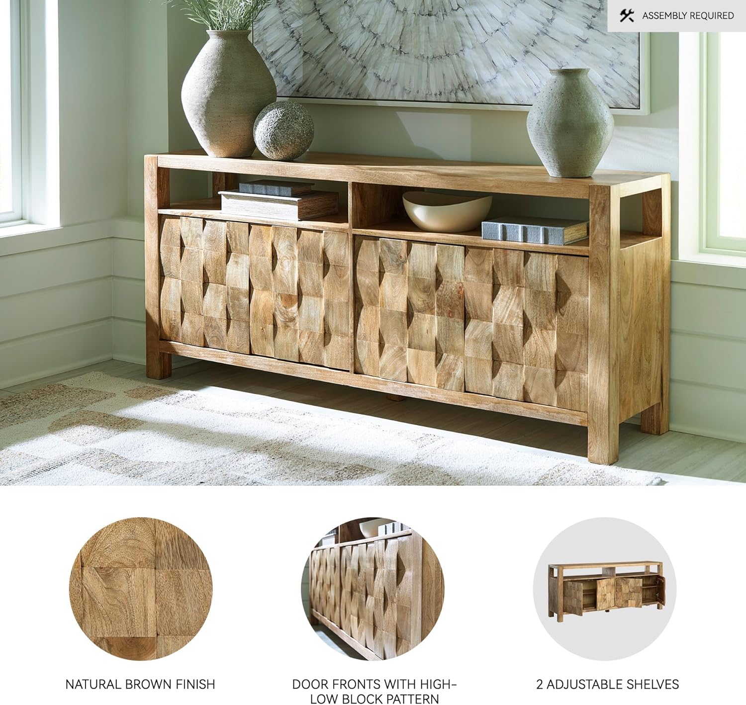 Signature Design by Ashley Hudwick Farmhouse 4-Door Accent Cabinet with 2 Adjustable Shelves, Light Brown