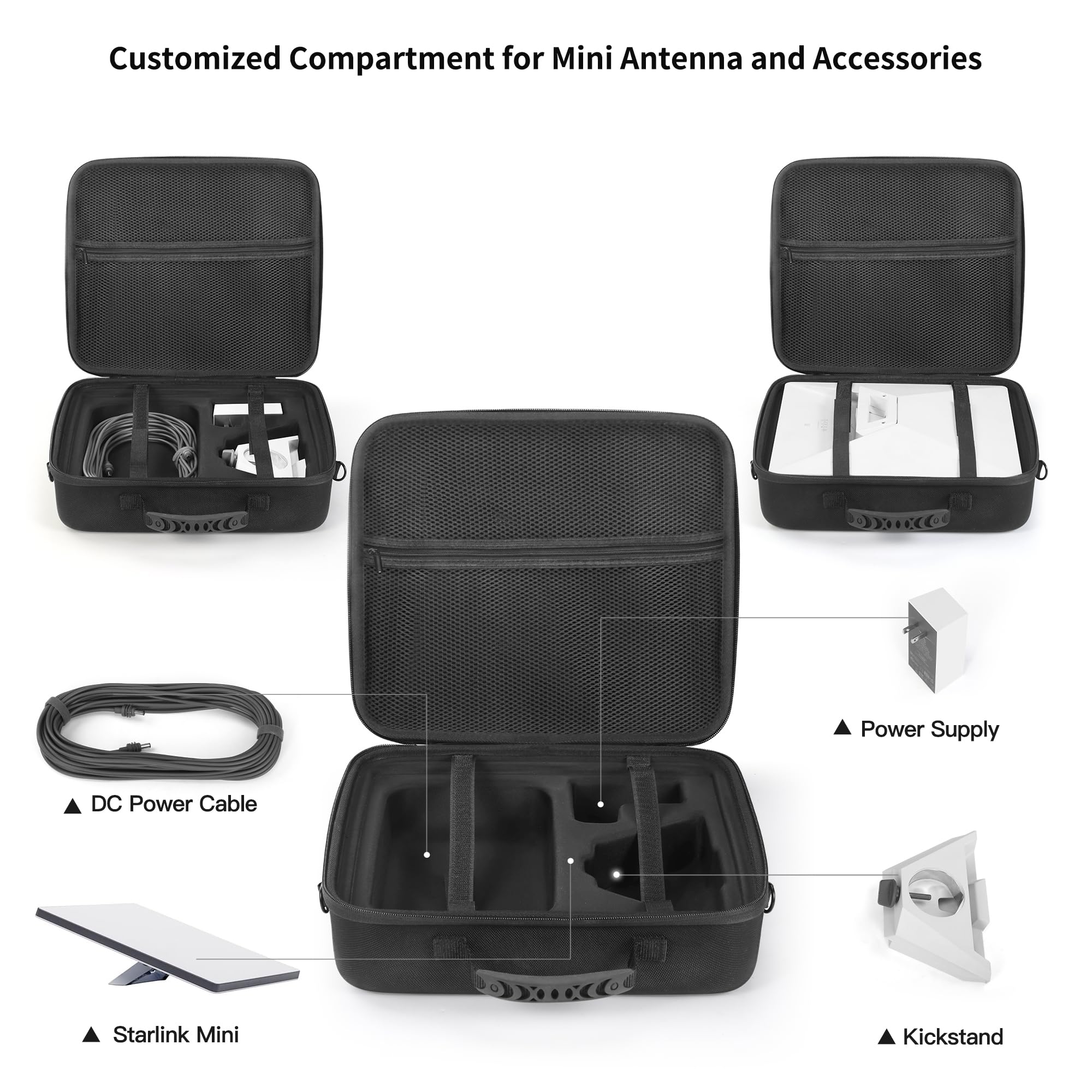Funda rígida de viaje compatible con Starlink Mini, bolsa protectora de EVA con correa de hombro para Mini Star Link, soporte, adaptador de tubería, cables, adaptador de corriente (negro)