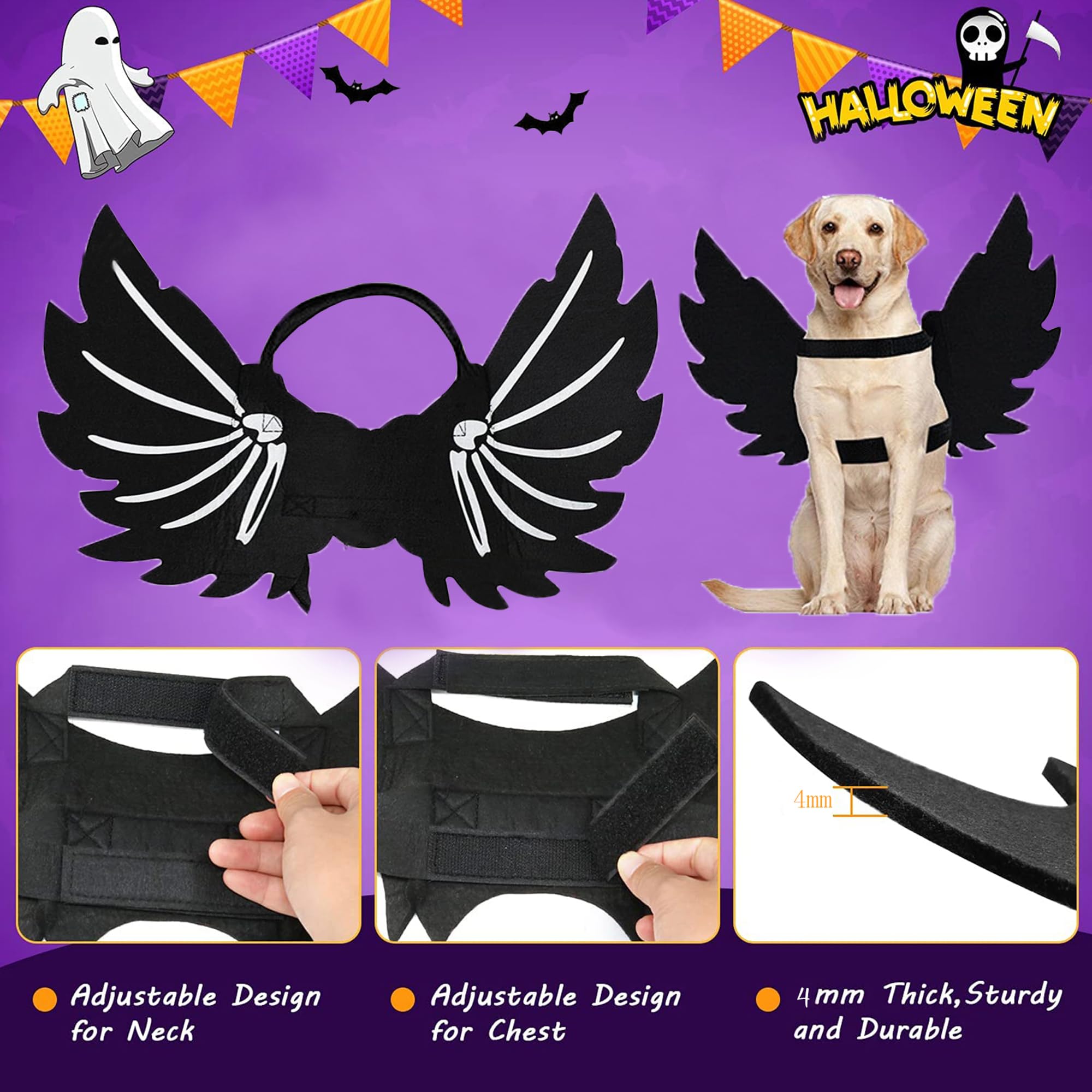LIBRNTY Ali di Grande Cane,Ali di Pipistrello per Animali Domestici,Halloween Pet Costume,Decorazione Cosplay per Cani di Grossa Taglia,Feste di Halloween e Altro Ancora(Nuovo aggiornamento nel 2023)