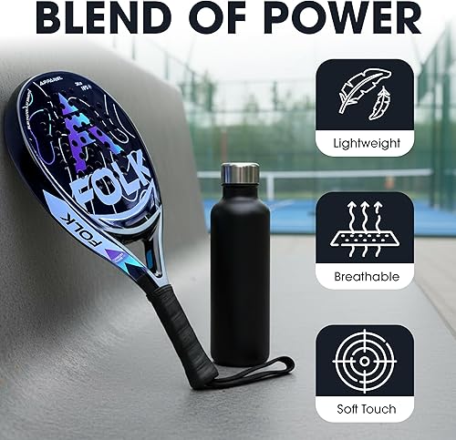 Miniatura 5 de Folk Apparel Raqueta de pádel en fibra de carbono 3K, raquetas profesionales para adultos, ligera y duradera, ultra suave, espuma EVA, raqueta de