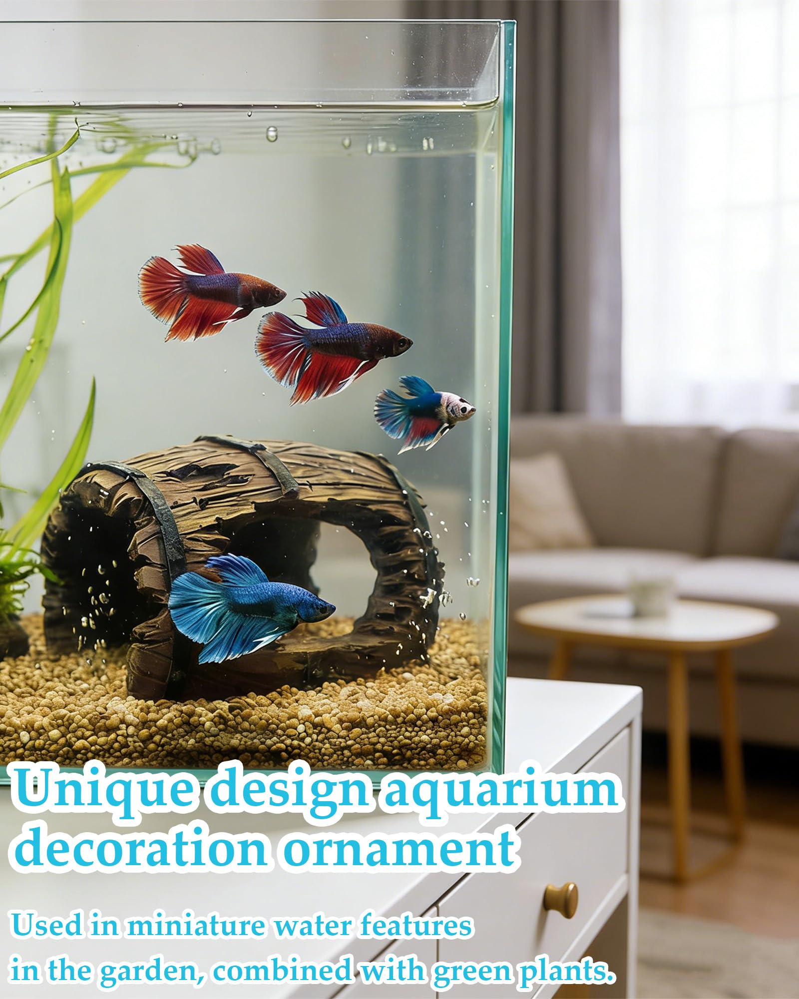 6 Piezas Decoración para Acuario con Cueva y Barril, Tronco Hueco Decorativo de Poliresina, Cueva de Resina, Decoración de Paisaje para Escondite de Reptiles y Hábitat de Peces Betta — view 5
