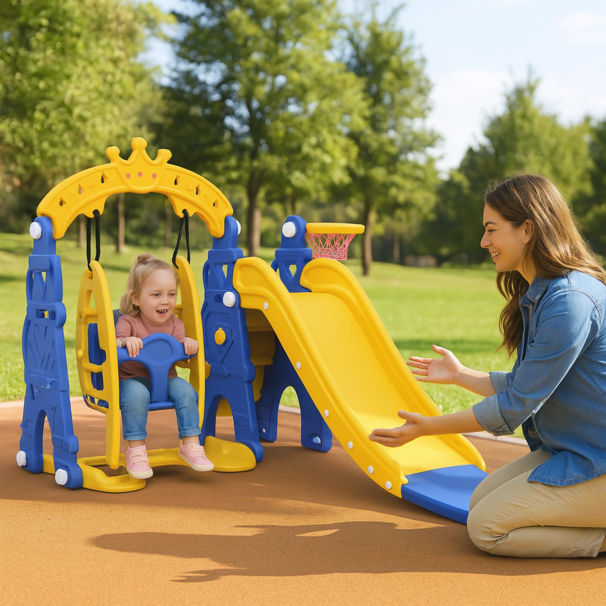 Amazon Brand - Solimo 3-in-1 Garden Castle Slide & Swing for Indoor & Outdoor Use | for Kids 2-8 Years Old | Safe & Fun | Ideal for Boys & Girls | Toy for Kids | Easy Assembly | Multicolor-image-46