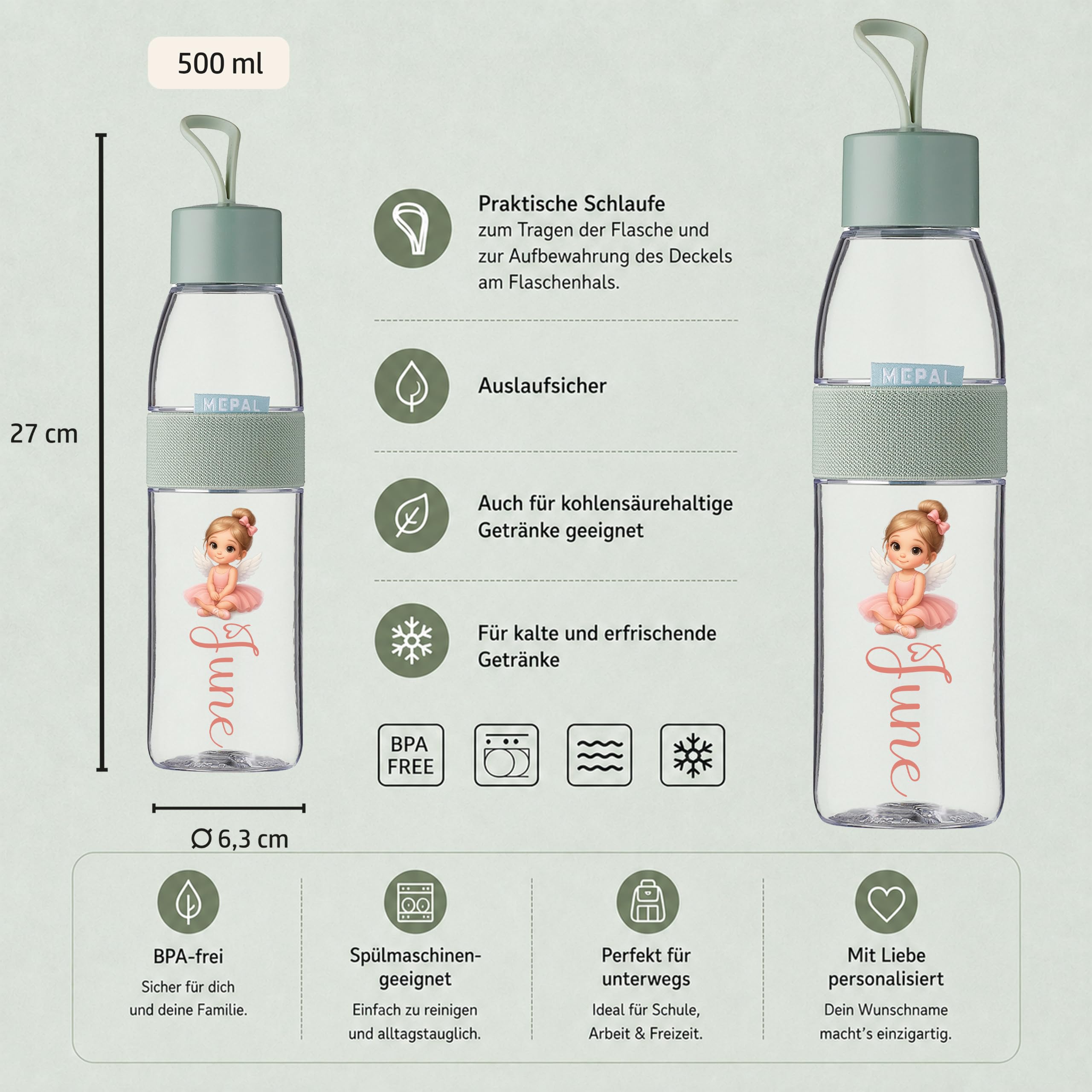 Mepal Personalisierte Brotdose Trinkflasche | Tanzen Ballerina Engel Motiv