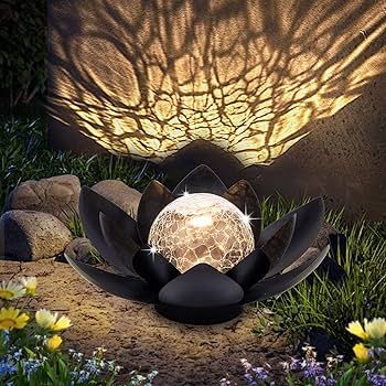 Huaxu Solar Lights Outdoor Garden Decor Metal Black Lotus