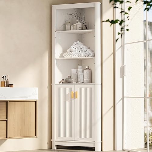 69" Tall Corner Shelf with Doors, 7-Tier Corner Storage Cabinet