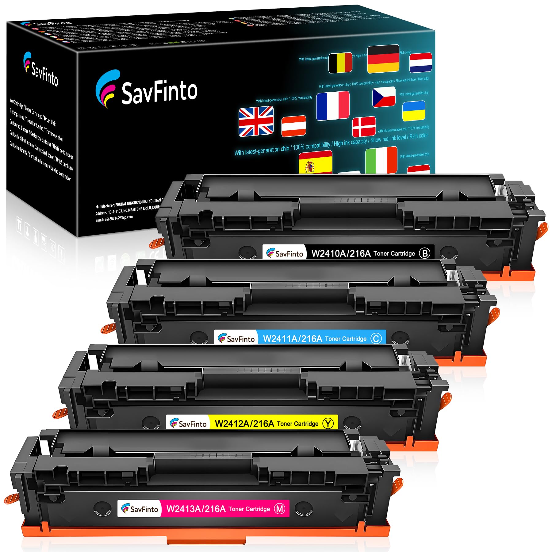 216A - Cartuchos de tóner para HP W2410A W2411A W2412A W2413A Color Laserjet Pro M155a M155dw M155nw MFP M183fw M183fdw M182n M182nw (4 unidades)