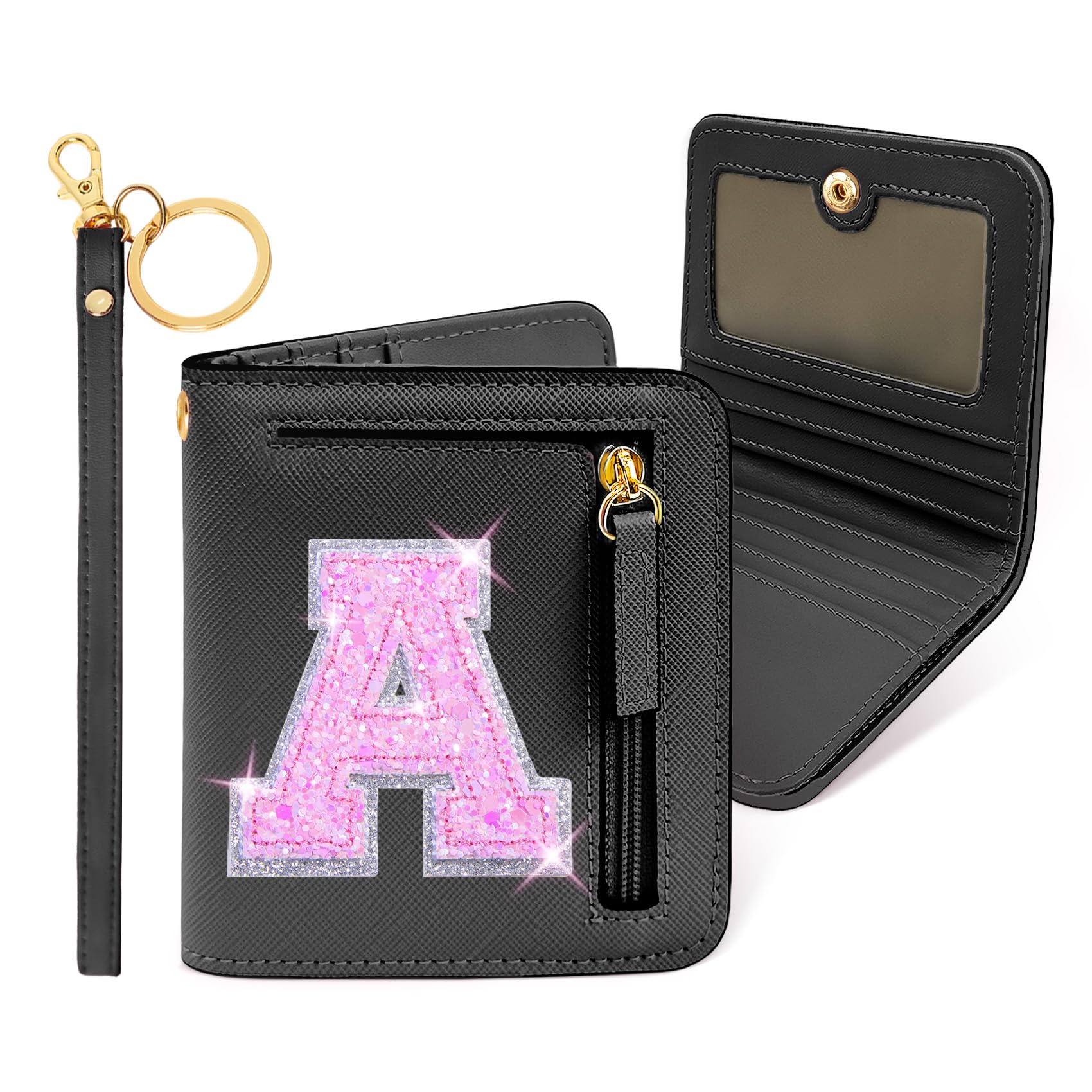 COSHAYSOO Initial RFID Wallet Small Teen Girl Gifts Trendy Stuff Women Birthday Graduation Easter Gift Idea for Girls 6 7 8 9 10 11 12 13 14 Year Old Preppy Cute Girly Travel Necessities Black A