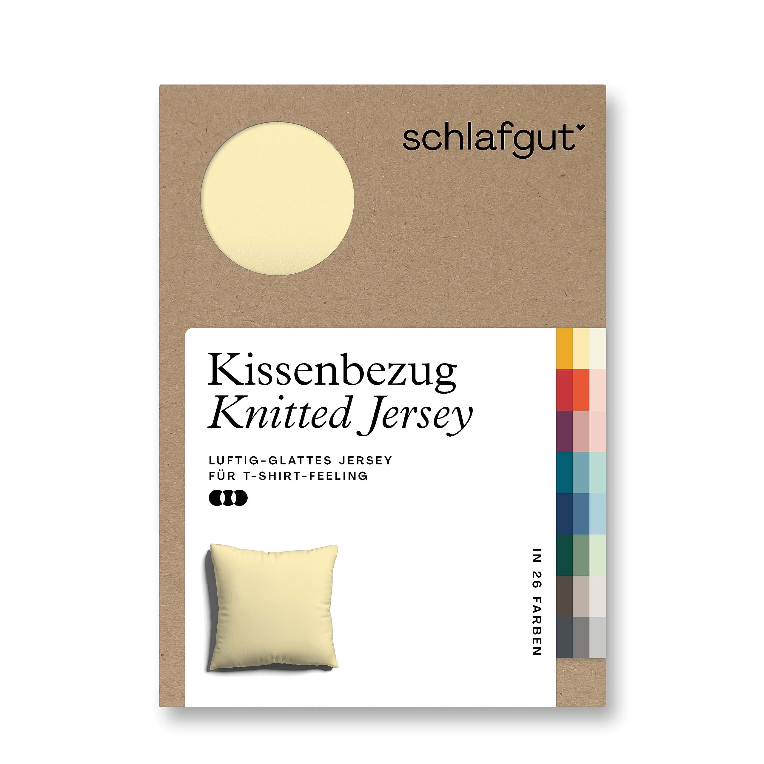 schlafgut Knitted Jersey Kissenbezug 80x80 cm Yellow Mid Uni weicher Premium Kopfkissenbezug einzeln, faltenfrei mit Elasthan