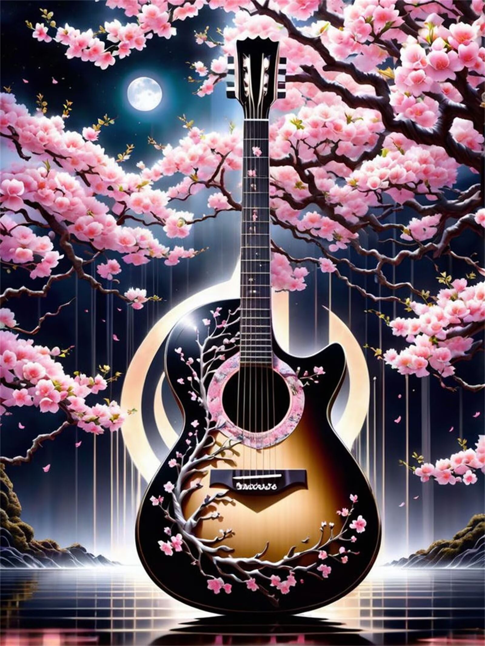 Puzzle 1000 sztuk, Gitara Różowe Kwiaty Drzewo Puzzle Dorośli, Puzzle Sztuka Dla Dorosłych, Relaks i Inteligencja Gry, Puzzle Gry Rodzinne Prezent