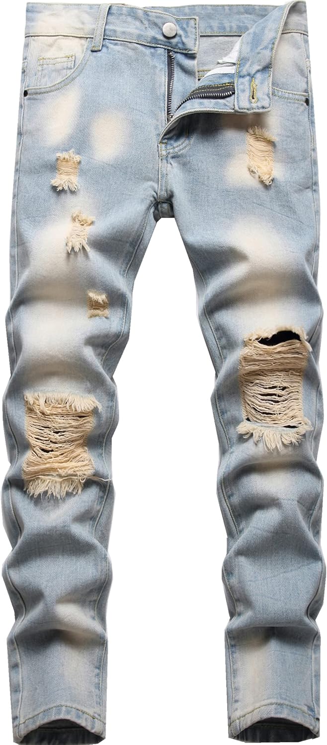 Boy's Ripped Distressed Skinny Fit Fashion Slim Washed Kids Denim Jeans Pants