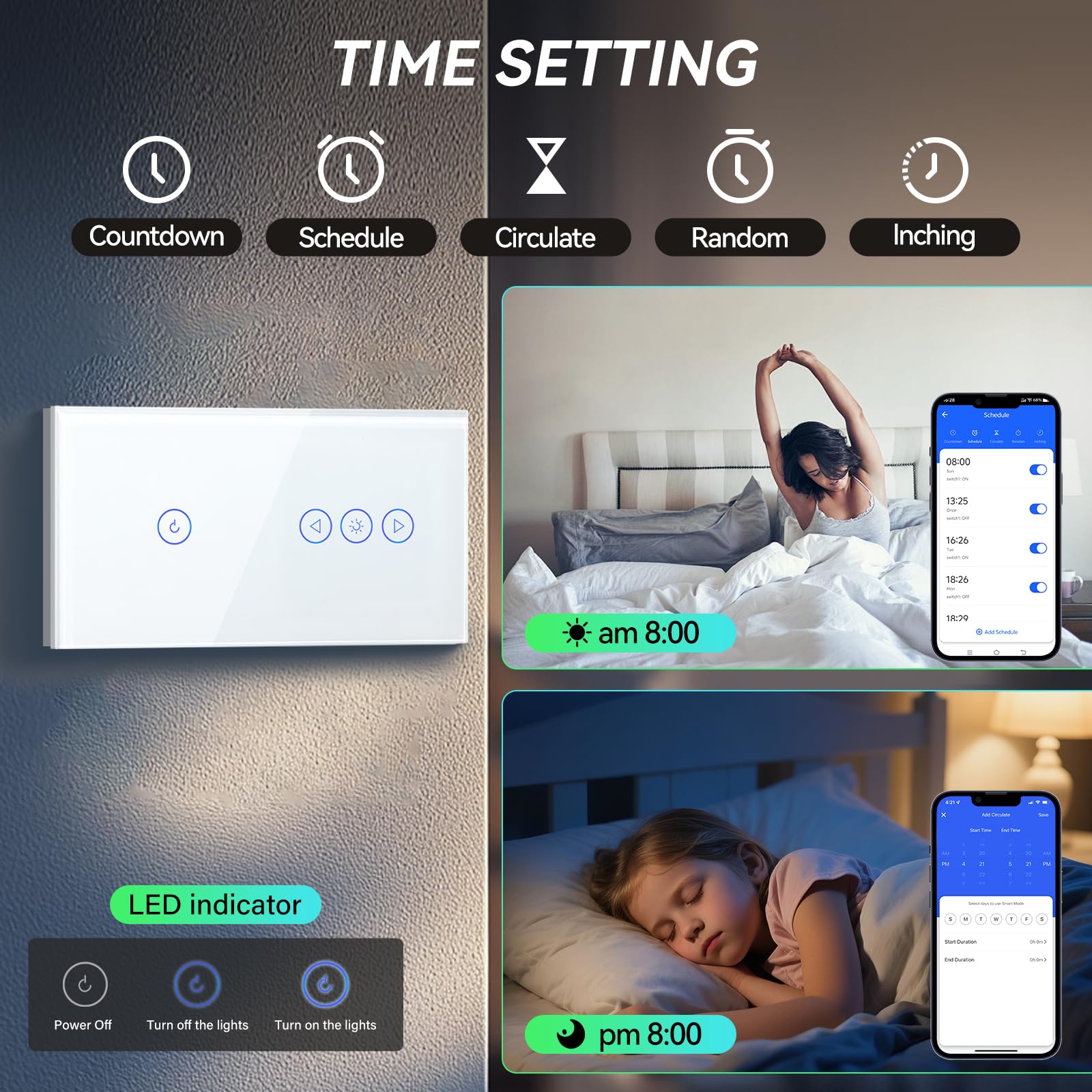 BSEED Interruttore WIFI Tattile e Interruttore Dimmer WIFI Alexa 1 Gang 1 Via Interruttore Smart Compatibile con Google Home, Interruttore a Parete Bianco(Richiesto la Linea Neutra)