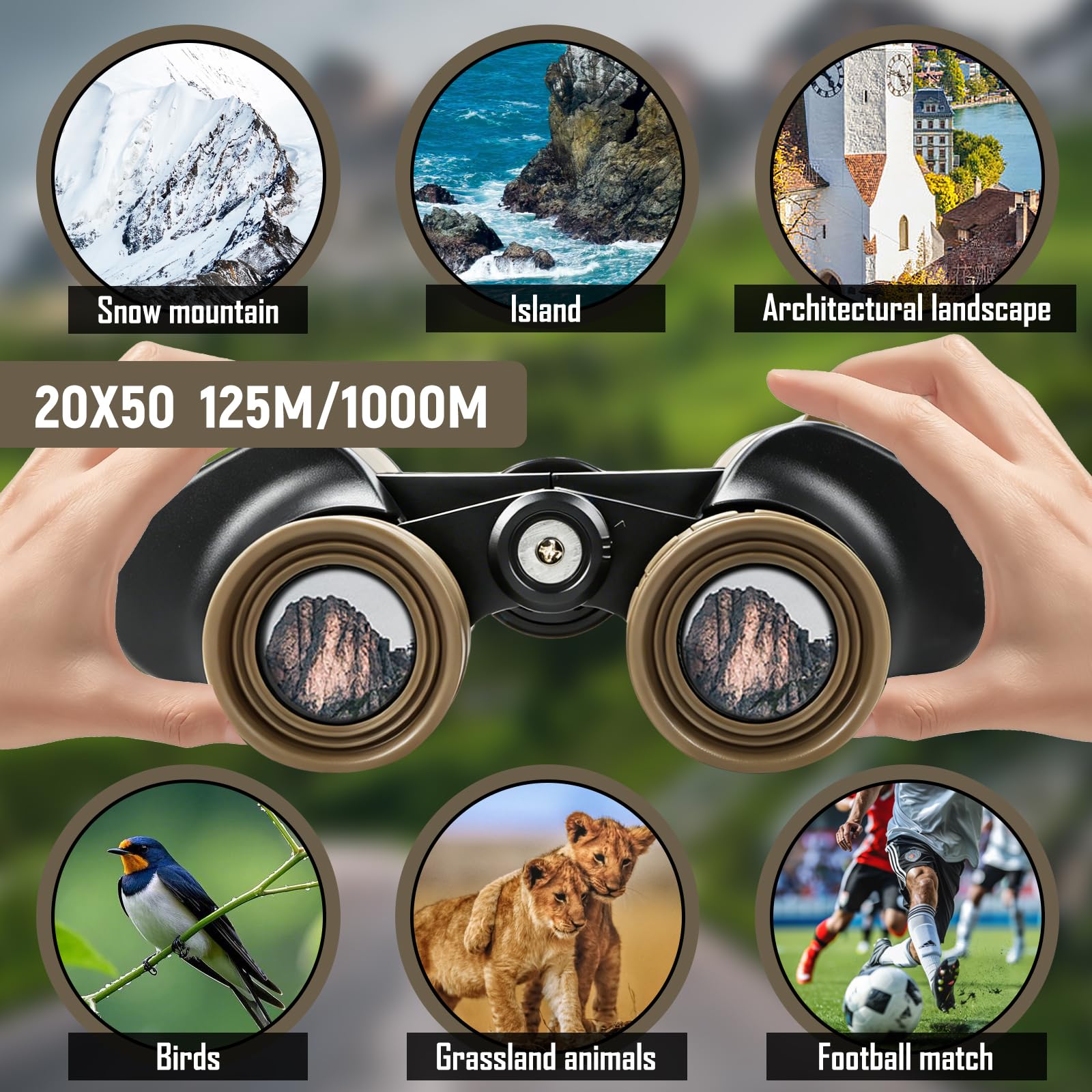 20x50 Fernglas für Erwachsene Hochleistungs, HD Fernglas Nachtsicht mit BAK4 Prism Kompaktes Ferngläser mit FMC-Objektiven Wasserdichtes Taktisches für Vogelbeobachtung Jagd Reisen Kreuzfahrt
