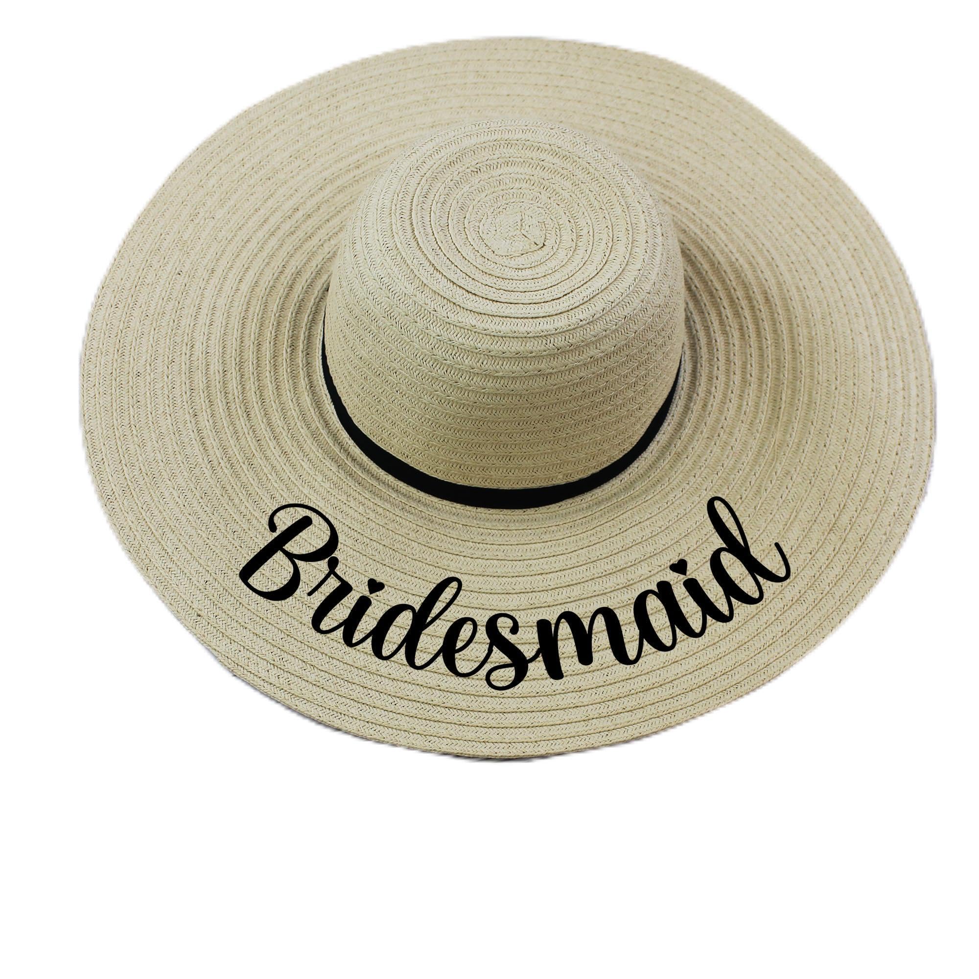 eBuyGB Personalised Wedding Role Sun Hat, Floppy Beach Hat, Hen Party Abroad, Bachelorette Party Hats, Honeymoon Beach Hat, Bridesmaid, Maid of Honour, Bride Hat (Beige)